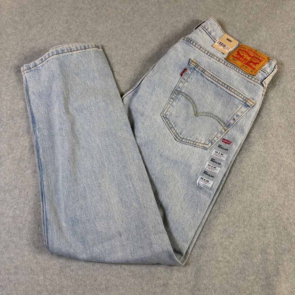 Levis 505 Regular Fit Stretch Jeans Mens 34x30 Light Wash Blue Denim 005051992